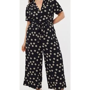 New US 18 UK 22 Joanie Black & White Dani Daisy Jumpsuit Cropped Tie Light